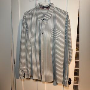 Fredd Marshall Mens XXL Grey White Striped Long Sleeve Cotton Button Down‎ Shirt